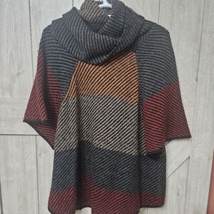 Curio New York Striped Knit Poncho with Hood Women's Petite Large